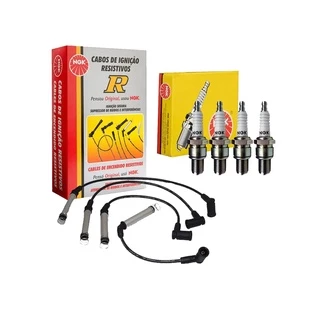 Kit NGK com cabos de ignição resistivos e velas automotivas para manutenção do motor