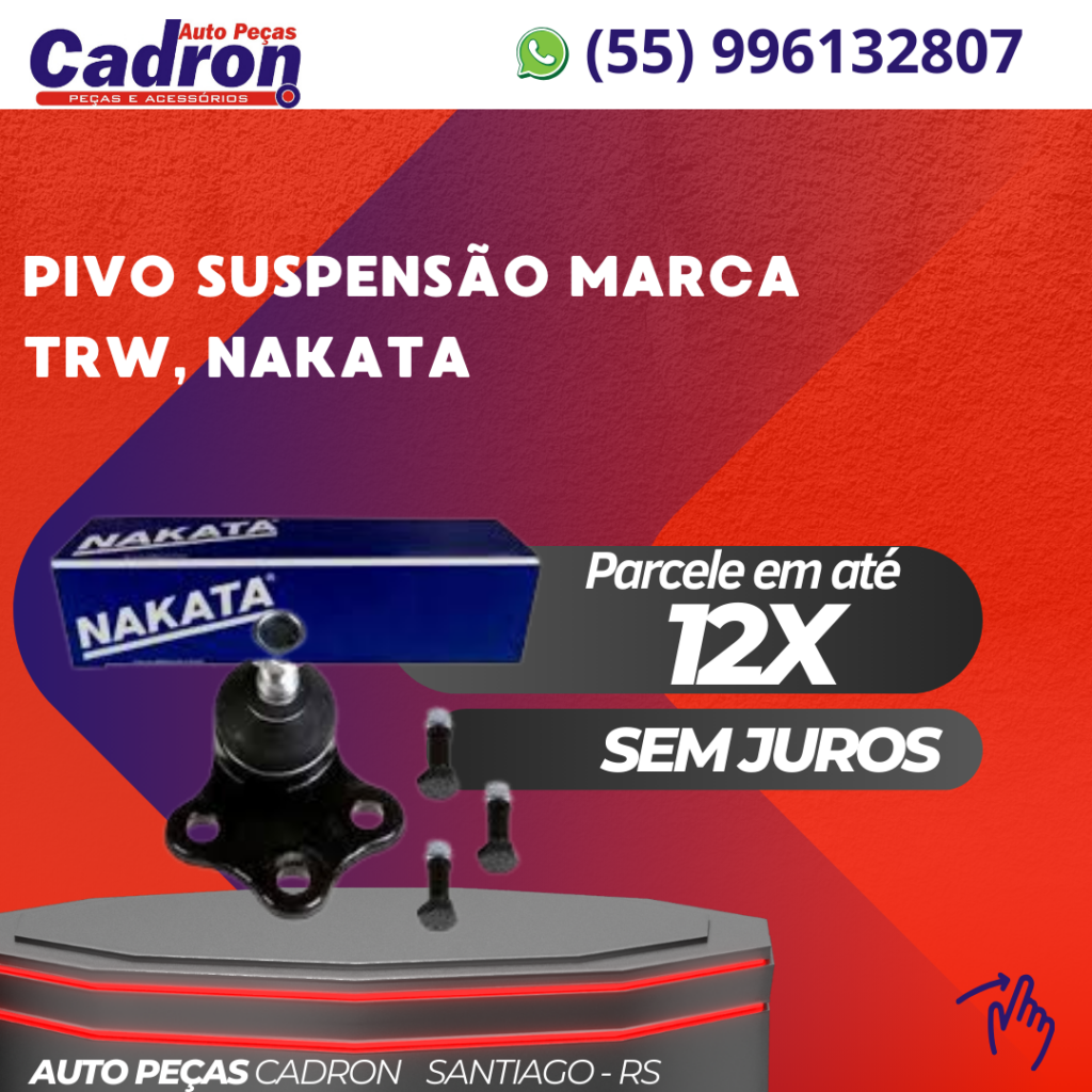 Pivô de suspensão TRW ou Nakata, marcas consagradas em segurança e durabilidade. Peça essencial da suspensão, responsável pela articulação da roda. Quando o pivô bate ou cria folga, não tem ajuste: é troca.